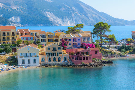 aerial view of the beautiful Assos village in kefalonia island, ionian, west Greece.の写真素材
