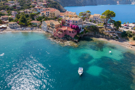 aerial view of the beautiful Assos village in kefalonia island, ionian, west Greece.の写真素材