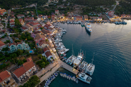 Aerial view of the beautiful Fiskardo village in kefalonia island, ionian, west Greece.の写真素材