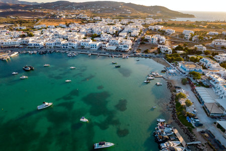 Aerial panorama view   of antiparos with the traditional white houses in cyclades , Greece.の写真素材