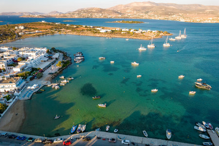 Aerial panorama view   of antiparos with the traditional white houses in cyclades , Greece.の写真素材