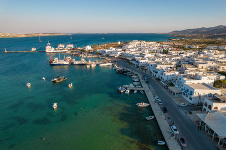 Aerial panorama view   of antiparos with the traditional white houses in cyclades , Greece.の写真素材