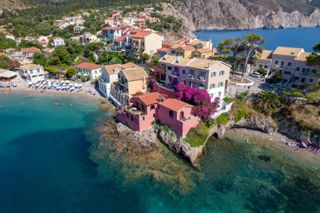 aerial view of the beautiful Assos village in kefalonia island, ionian, west Greece.の写真素材