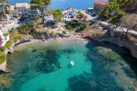 aerial view of the beautiful Assos village in kefalonia island, ionian, west Greece.の写真素材