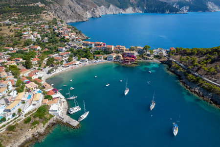 aerial view of the beautiful Assos village in kefalonia island, ionian, west Greece.の写真素材
