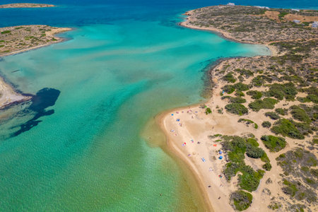 Aerial view of the amazing colorful turquise  waters  of  Antiparos island, cyclades  Greece.の写真素材