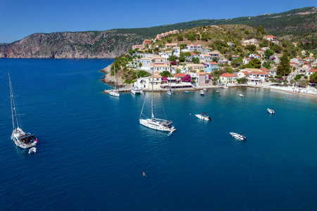 aerial view of the beautiful Assos village in kefalonia island, ionian, west Greece.の写真素材
