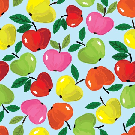 Apple seamless pattern, fruit background  Food nature illustration 