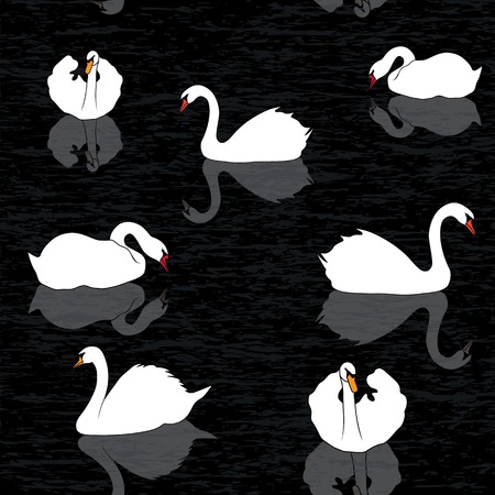 Bird water background, swans and lake seamless pattern, creative fabric, vector for designのイラスト素材