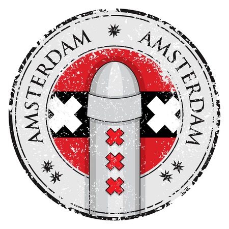 Grunge stamp with bollard symbol of Amsterdam and flag, vector illustrationのイラスト素材