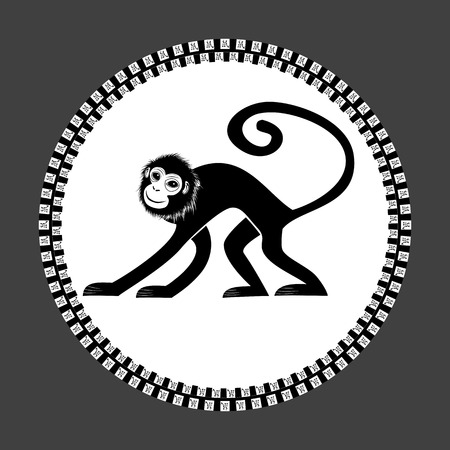 The year of monkey Chinese symbol calendar in red on figures vector illustration. Chinese new year 2016 (Monkey year) .のイラスト素材