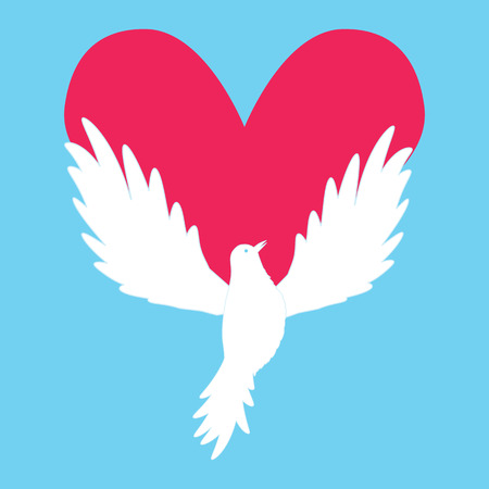 Dove Icon with Heart Shape. Logo peace love template vectorのイラスト素材