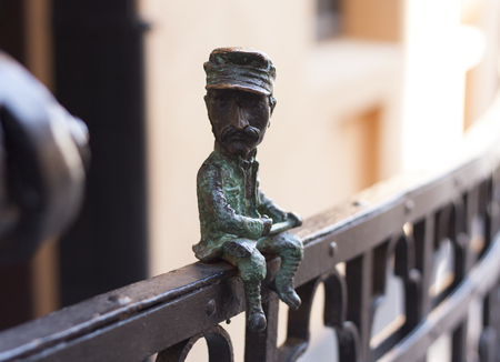 Mini metal sculpture of Nikolai Shugai photo in Uzhgorod, Ukraine - April 2, 2017のeditorial素材