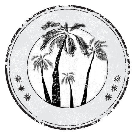 Tropical grunge rubber stamp with palm and space for your text on white, vector illustration - Vector illustrationのイラスト素材