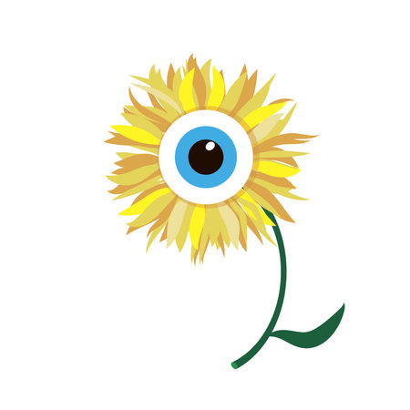 Cartoon sunflower. Monster. Creature. Groovy face with sunflower vectorのイラスト素材