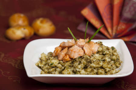 salmon with pastaの写真素材