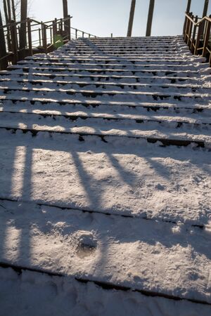Stairs covered in snow