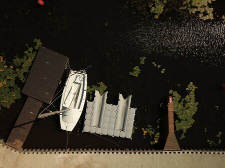 Boat top down aerial viewの写真素材