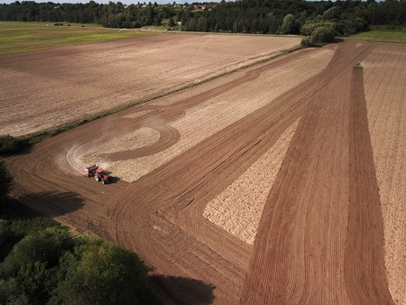 Aerial view of tractor on agricultural field