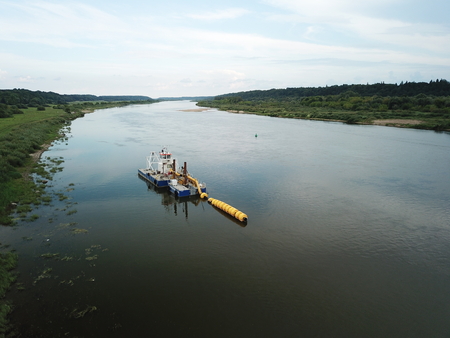 Aerial view of river deepeningの写真素材