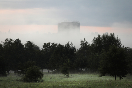 City view of misty sunriseの写真素材