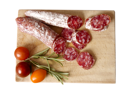 Sliced french salami with moldの写真素材