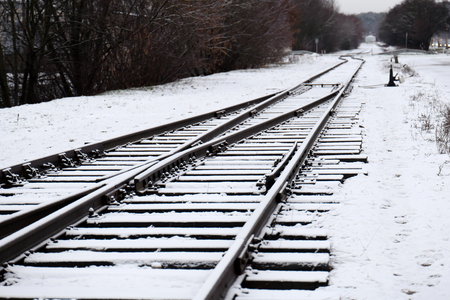 Railway track in winterの写真素材