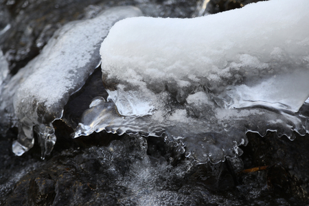 Frozen rocks in the riverの写真素材