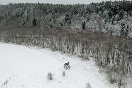 Hunting tower in winterの写真素材