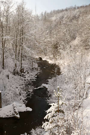 River landscape in winterの写真素材