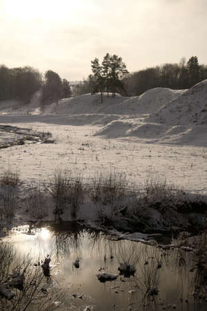 River landscape in winterの写真素材