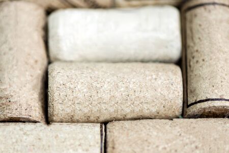 wine corks close up. concept of a wine cellar and tasting of red and white wine. old blockageの写真素材