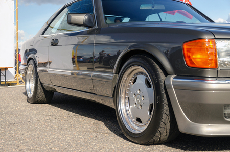 SUMY, UKRAINE - SEPTEMBER 21, 2019. Mercedes-Benz 560 SEC W126. AMG bumpers and sills. AMG wheels. S-class. Refurbished coupe in perfect conditionのeditorial素材