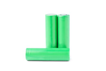 Rechargeable battery recycling concept. 18650 batteries Isolated on a white background. environmental pollutionの写真素材