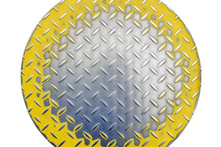 time polished metal sheet of diamond steel. yellow paint around the edges. isolatedの写真素材