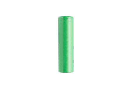 lithium-ion battery 18650. green battery isolated on a white backgroundの写真素材