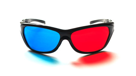 3D anaglyph stereo glasses for viewing 3D videoの写真素材