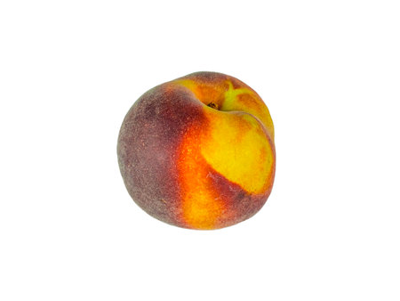 One ripe peach fruit on a white backgroundの写真素材