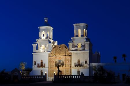 San Xavier Mission at Duskの写真素材