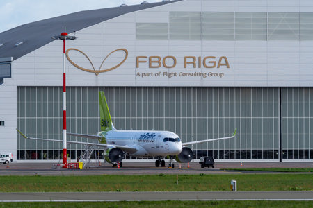 Marupe, Latvia - August 4, 2023 - RIX airport FBO Riga business aviation houseのeditorial素材