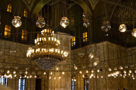 Chandelier inside Mohammed Ali Mosque in Egyptのeditorial素材