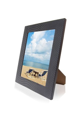 Beach Scenic inside modern photo frame over white background