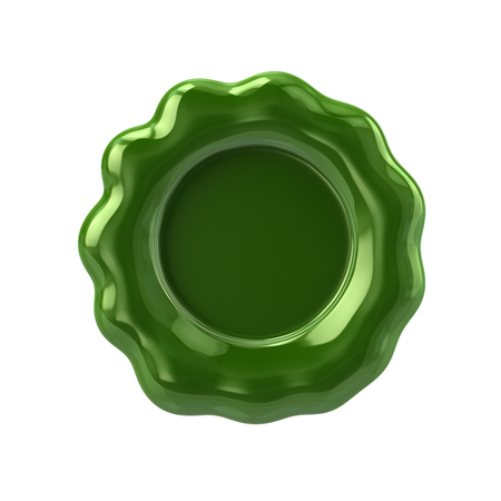 Green wax stamp 3d rendering on white backgroundの写真素材