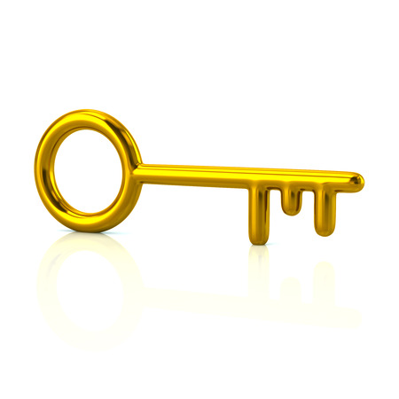 Golden key icon 3d rendering on white backgroundの写真素材