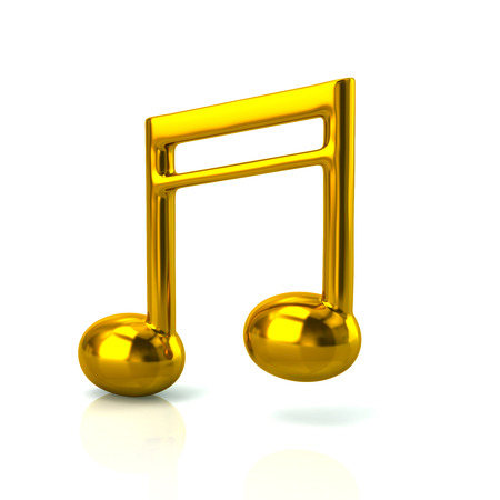 3d illustration of golden music note isolated on white backgroundの写真素材