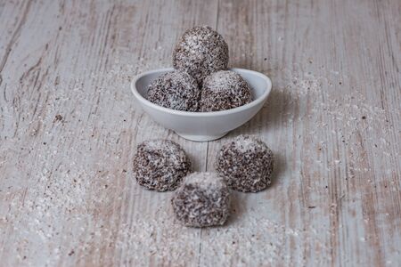 Vegan bombons cacao cocnut butter closeの写真素材