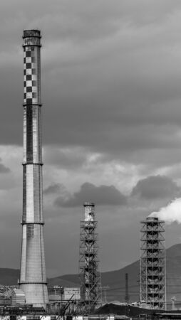 Thermal Coal Power plant chemney BWの写真素材