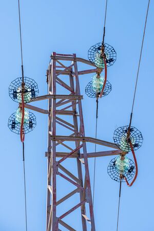 Electro Thunder protect high voltage wires skyの写真素材