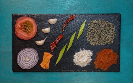 Lentil soup ingredients before cookingの写真素材
