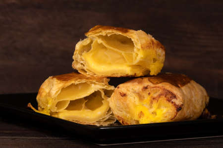 Butter Puff Pastry with Eggs Cheese Yogurt Topの写真素材